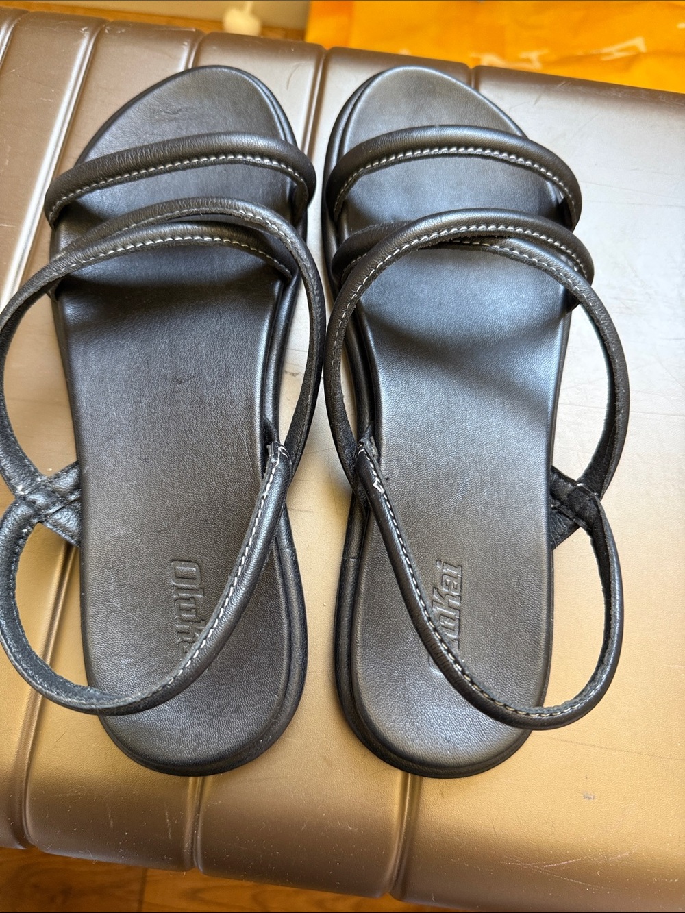 Women’s Olukai Black Strappy Sandals with Padded Footbed